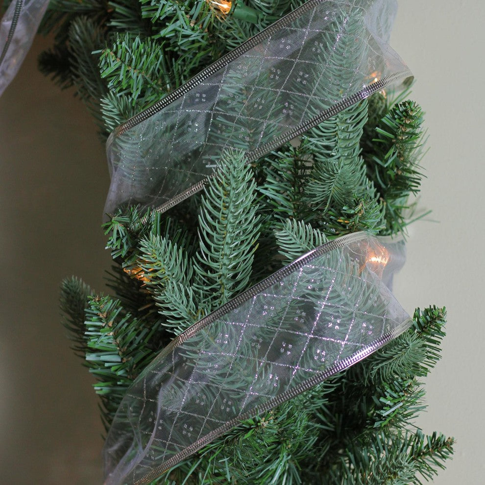 Silver Diamond Wired Christmas Craft Ribbon