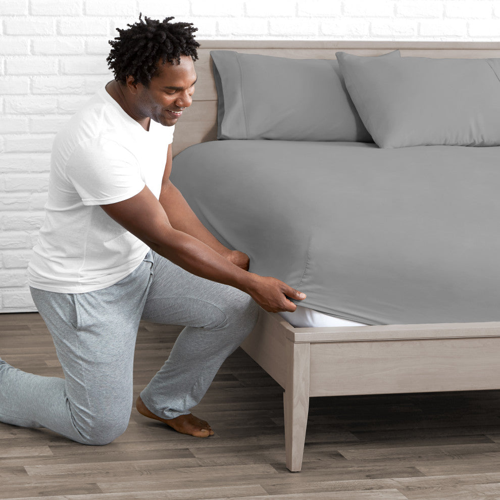 Bare Home Microfiber Fitted Sheets - Set of 2, Light Gray, King