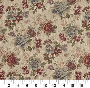 Green, Red And Blue, Floral Tapestry Upholstery Fabric By The Yard
