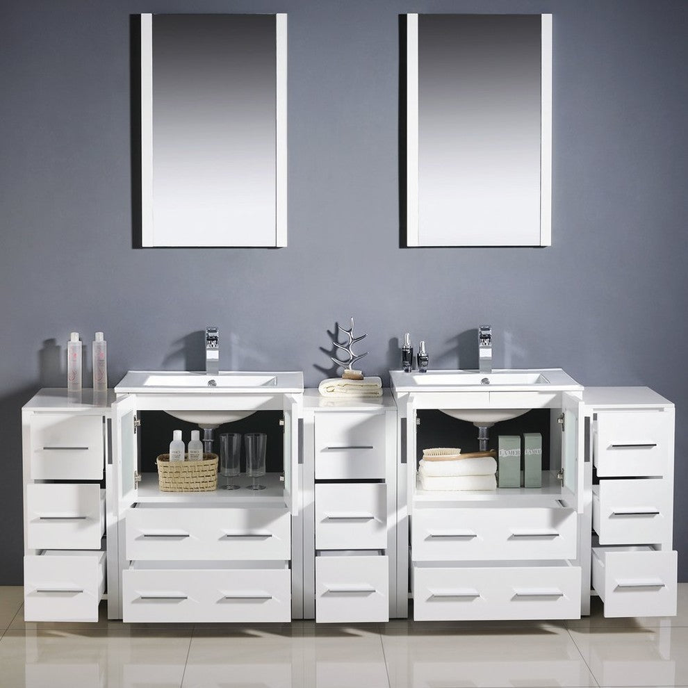 Torino 84" White Modern Double Sink Bathroom Vanity, Faucet FFT3811CH