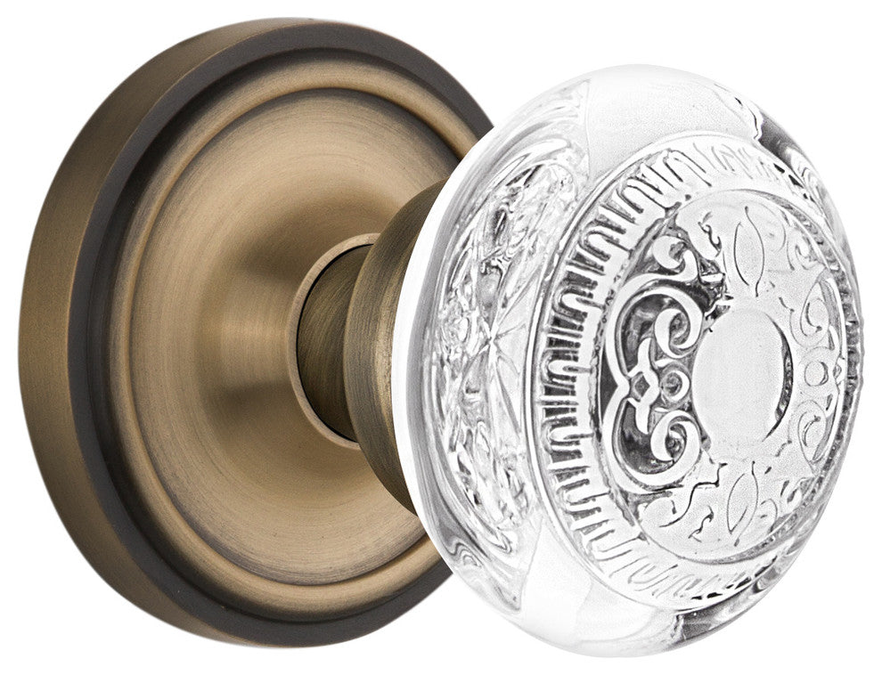 Classic Rosette Double Dummy Crystal Egg and Dart Knob, Antique Brass, CLACED