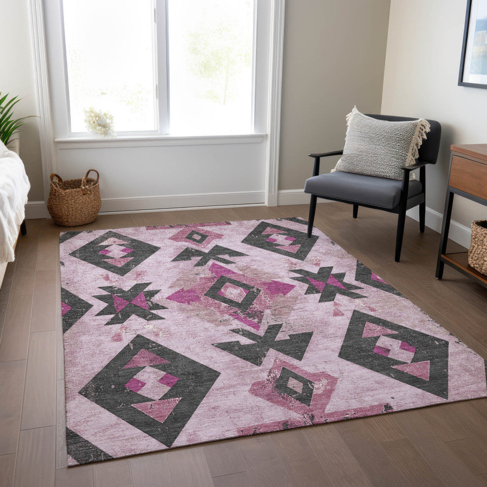 Machine Washable Indoor/Outdoor Chantille ACN1882 Pink 10' x 14' Rug