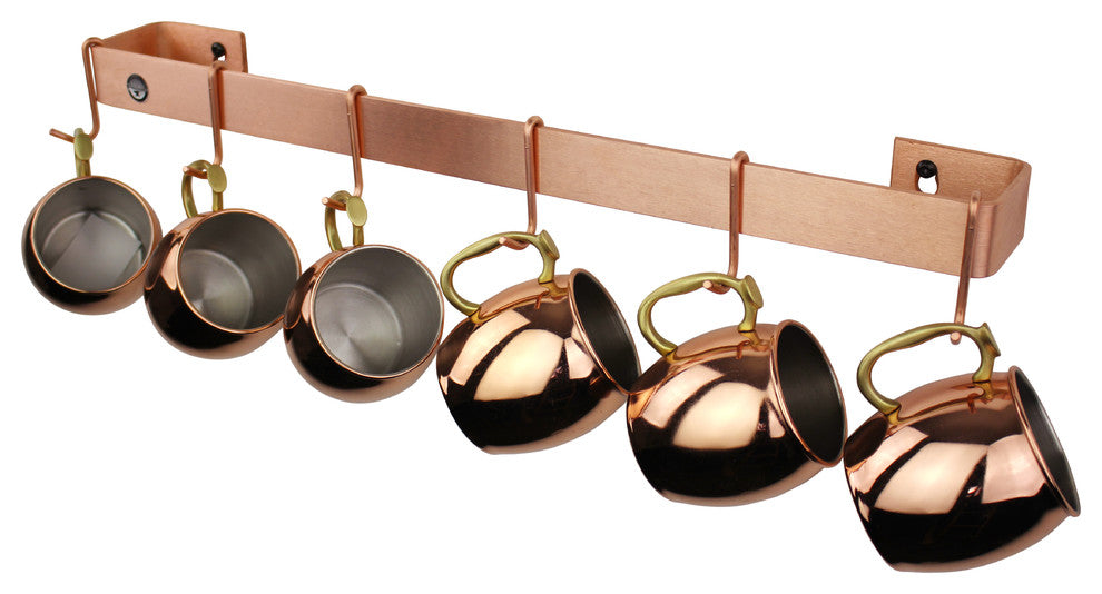 Handcrafted 36" Wall Rack Utensil Bar w 6 Hooks, Brushed Copper