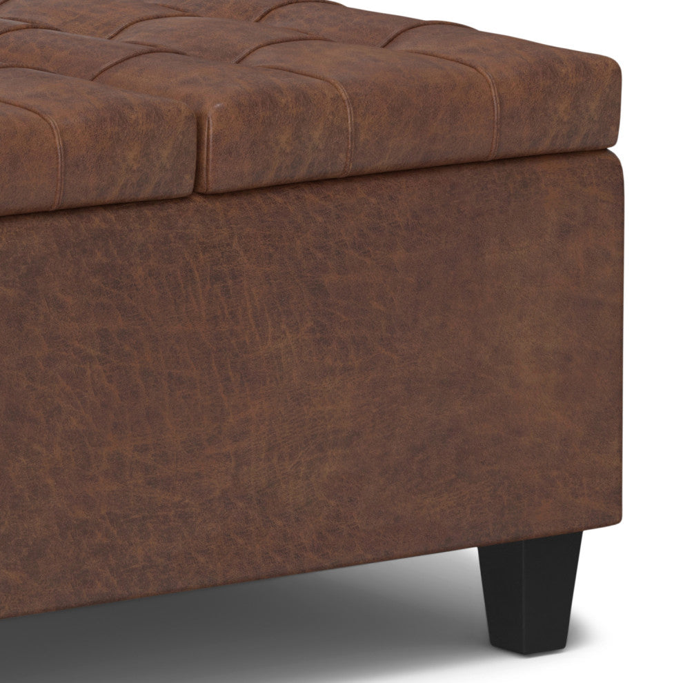 Harrison Small Square Coffee Table Storage Ottoman, Distressed Saddle Brown