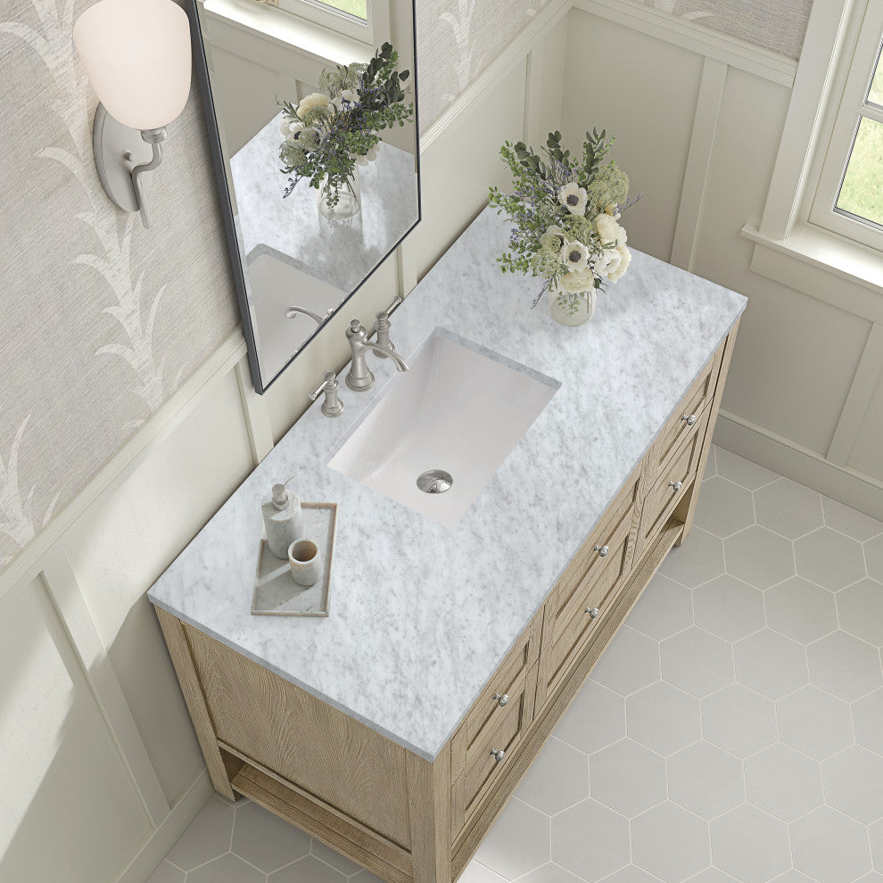 Breckenridge 48" Single Vanity, Oak, 3 CM Carrara White Marble Top