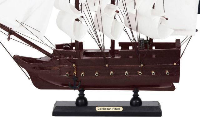 Wooden Caribbean Pirate White Sails Model Pirate Ship 12''