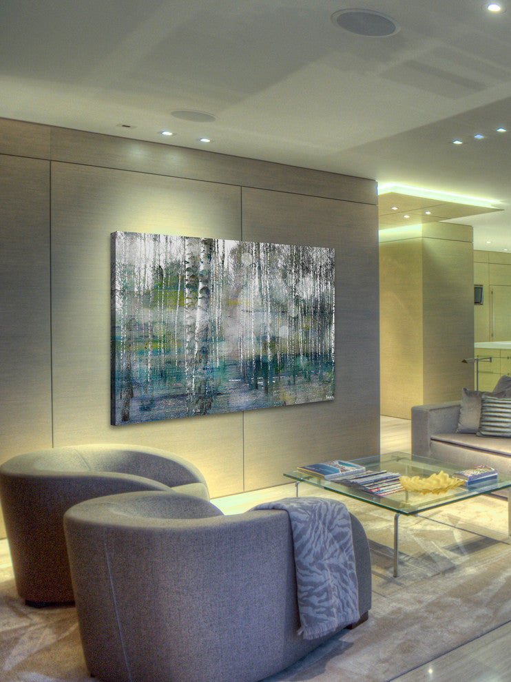 "Tree Trunk Lights" Painting Print on Wrapped Canvas, 24"x16"