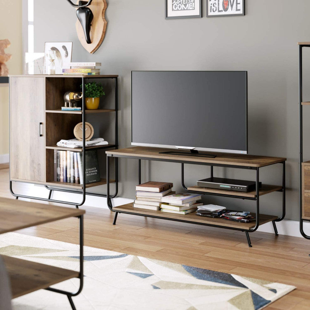 Industrial Rustic Media Entertainment Center, 3-Tier Storage TV Console Table