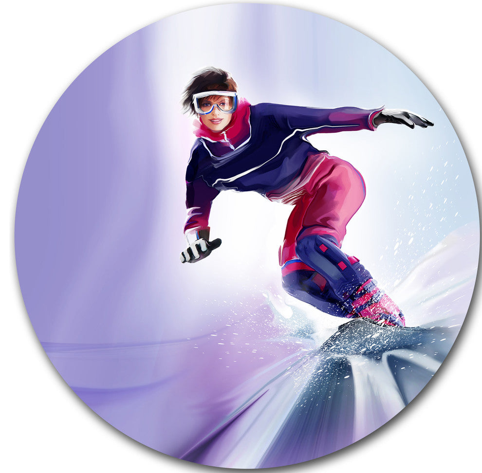 Pretty Female Snowboarder, Portrait Digital Art Round Wall Art, 36"