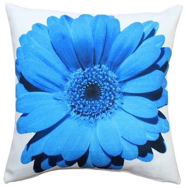 Pillow Decor - Bold Daisy Flower Blue Throw Pillow 20X20
