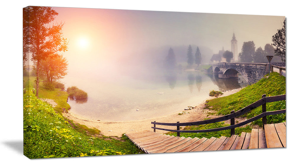 "Majestic Foggy Morning in Lake" Landscape Wall Art, 1 Panel, 60"x28"