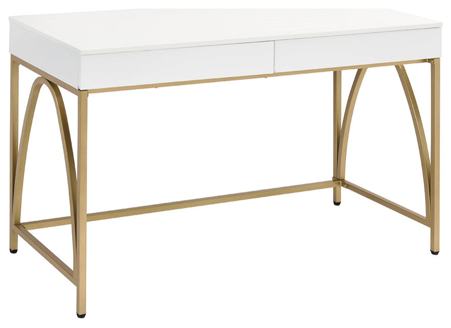 Acme Lightmane Vanity Desk, White High Gloss/Gold Finish