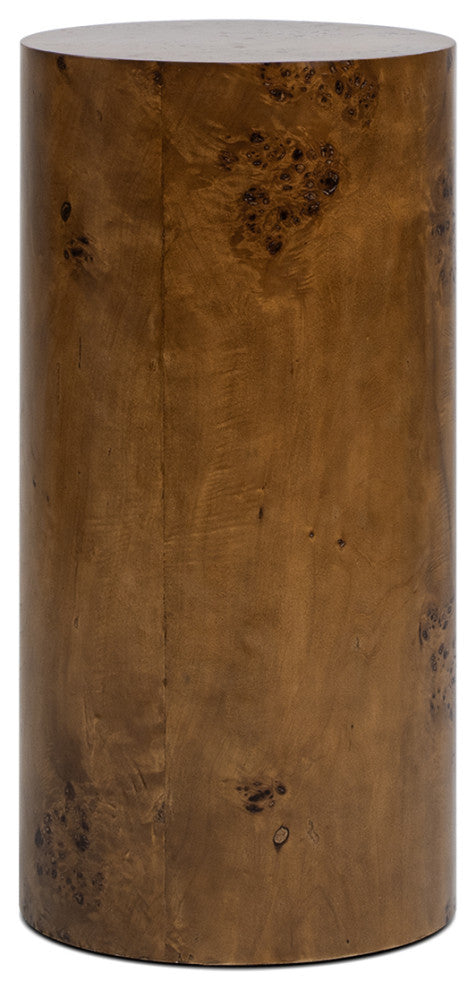 Nebula 29.5" Burl Wood Accent Pillar Side Table, Medium Brown Walnut