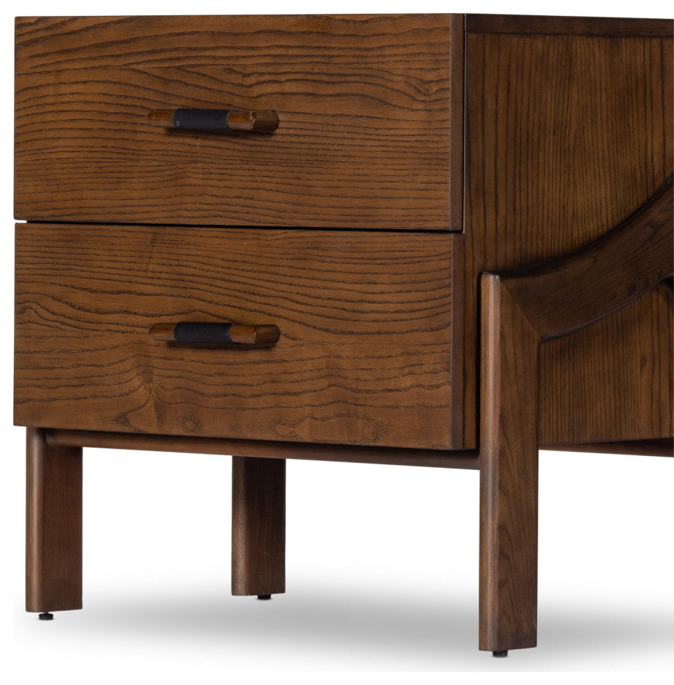 Halston Nightstand Terra Brown Ash, Heirloom Black, Terra Brown Ash Veneer