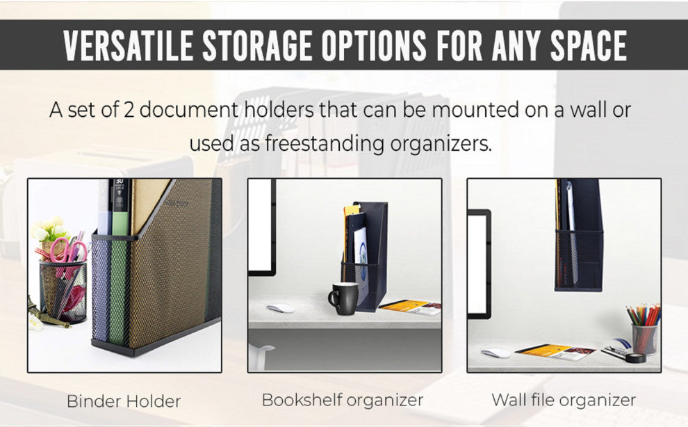 YBM Home Black Mesh Steel Wall Mount Rack File Holder 12"x10"x4.5"