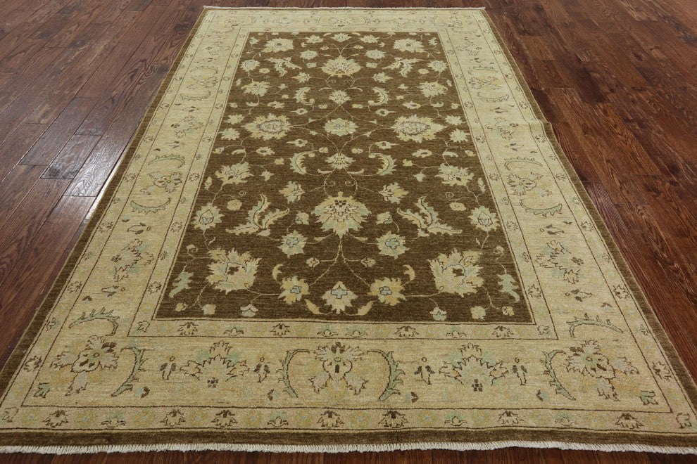 Hand-Knotted Peshawar Oushak Chobi Oriental Wool Rug, 6'x9'