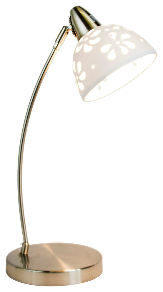 Simple Designs Brushed Nickel Desk Lamp With White Porcelain Flower Shade