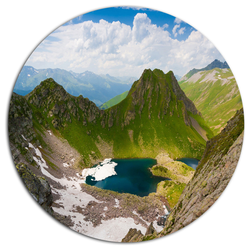 Mountain Lake View On Bright Day, Landscape Disc Metal Wall Art, 23"