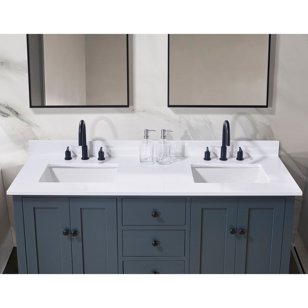 Andalo Engineered Stone Vanity Top, Snow White With White Sink, Double, 61"
