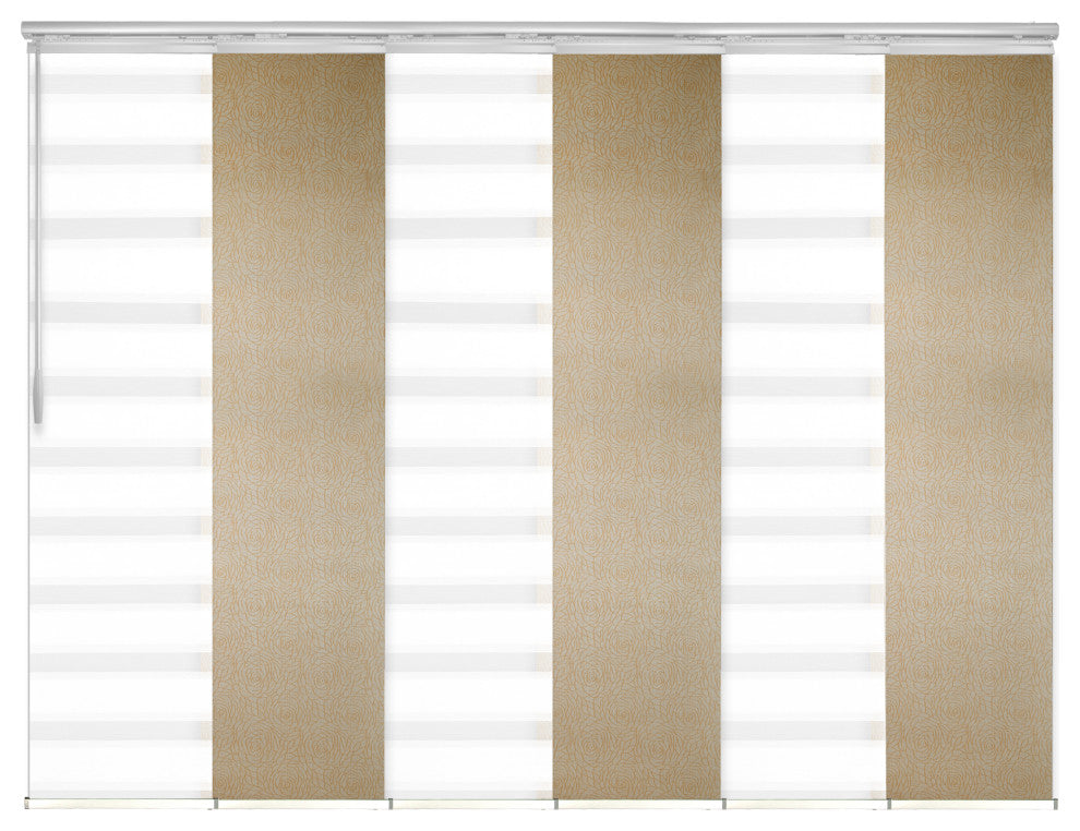 Blanched White-Raisa 6-Panel Track Extendable Vertical Blinds 70-130"x94"