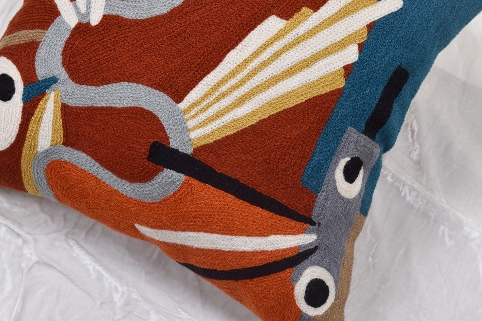 Kandinsky Pillow Cover Intuitive Flow II Wool Hand Embroidered Wool 18x18