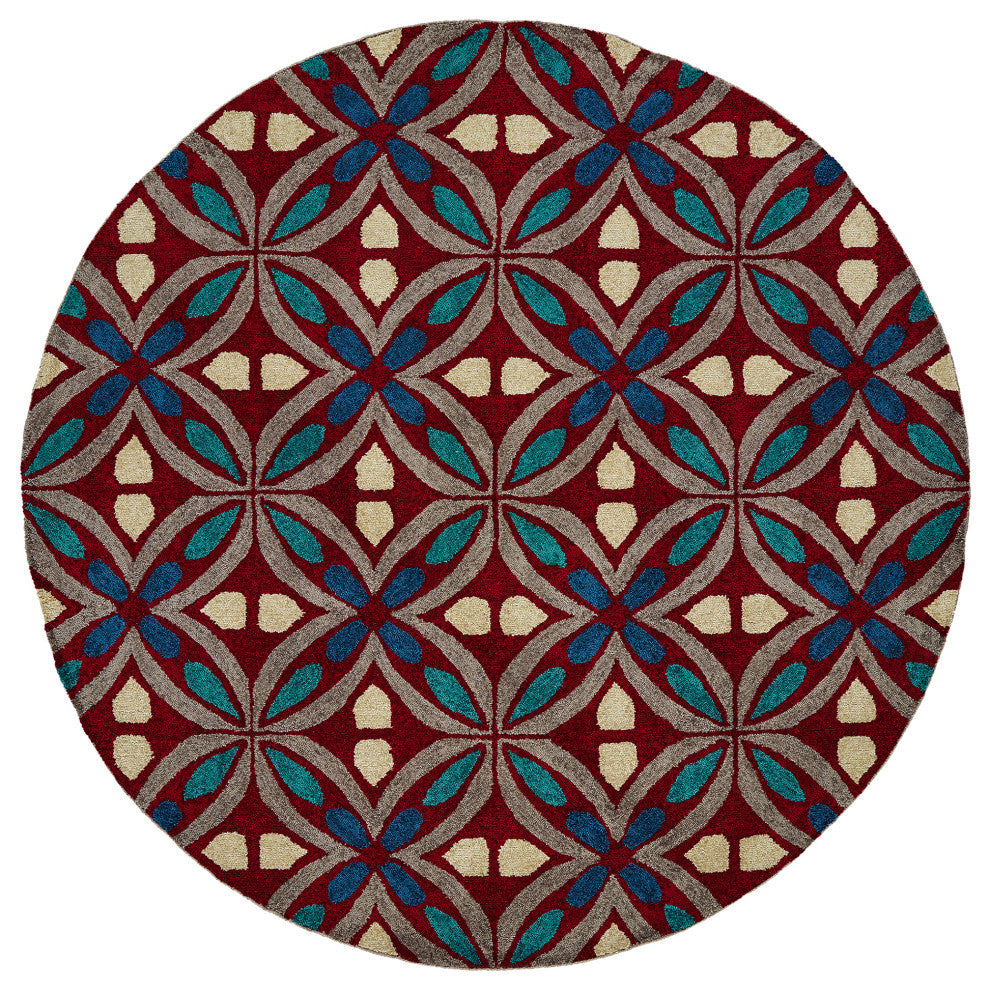 Peranakan Tile Collection Red 2' x 3' Rectangle Indoor-Outdoor Throw Rug