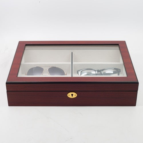 6-Eyeglass Display Case for Large Sunglasses, Cherry Wood, Cherry