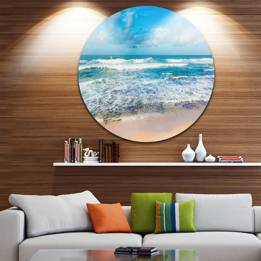 Indian Ocean Panoramic View, Seashore Large Disc Metal Wall Art, 11"