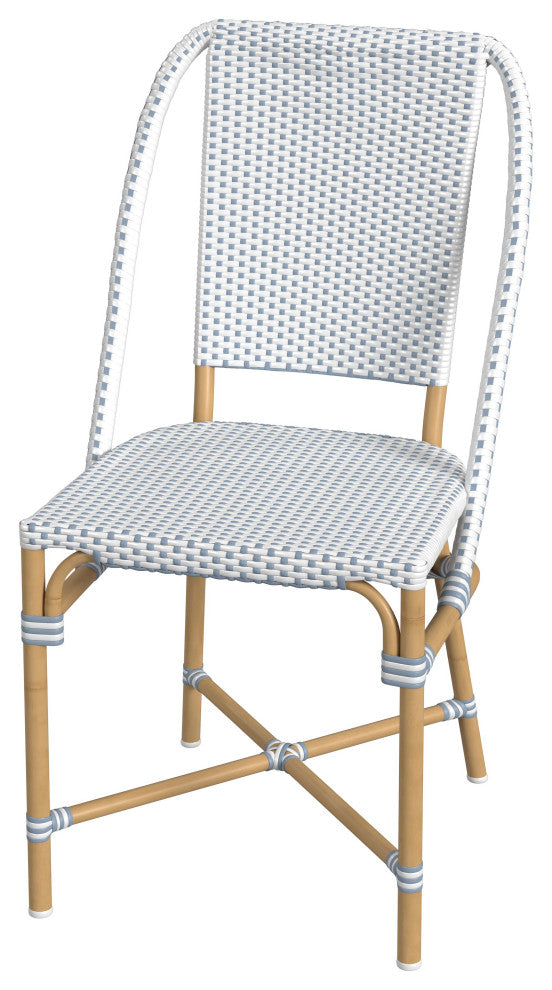 Tobias Outdoor Rattan and Metal Bistro Dining Chair, Blue and White