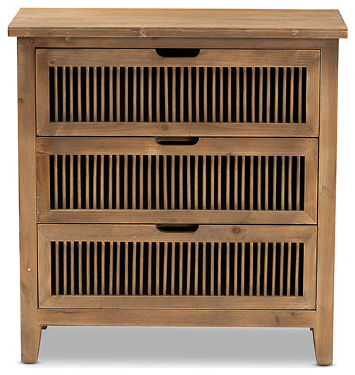 Clement Transitional Medium Oak Finished 3-Drawer Wood Spindle Storage Cabinet