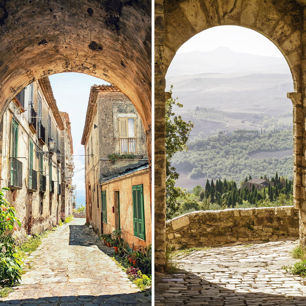 6' Tall Double Sided European Village Canvas Room Divider