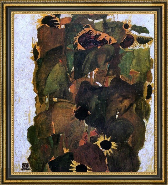 Egon Schiele Sunflowers - 20" x 25" Framed Premium Canvas Print