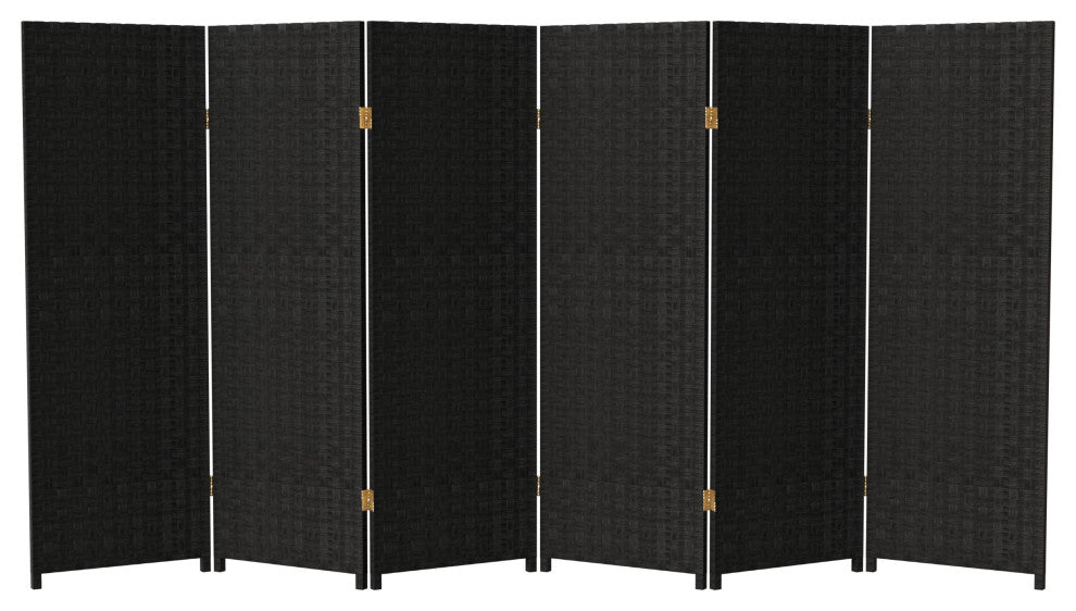4' Tall Woven Fiber Room Divider, Black, 6 Panel