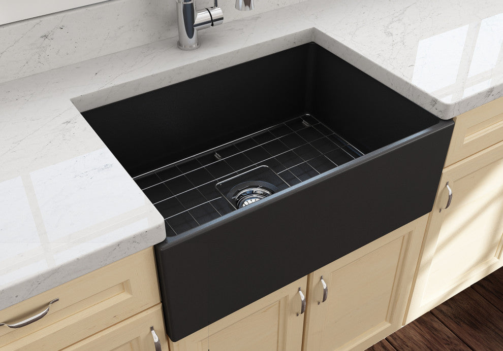 BOCCHI 1356-020-0120 Single Kitchen Sink w/ Bottom Grid In Matte Dark Gray