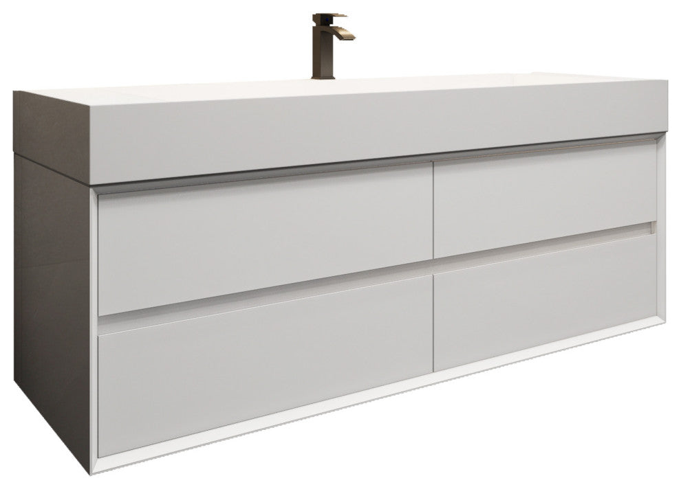 MAX 60" Single Floating Bath Vanity With Acrylic Sink, Gloss White