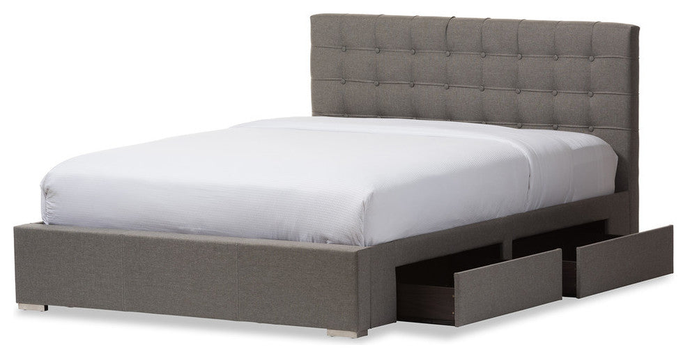 Rene Modern Gray Fabric 4-Drawer Queen Size Storage Platform Bed