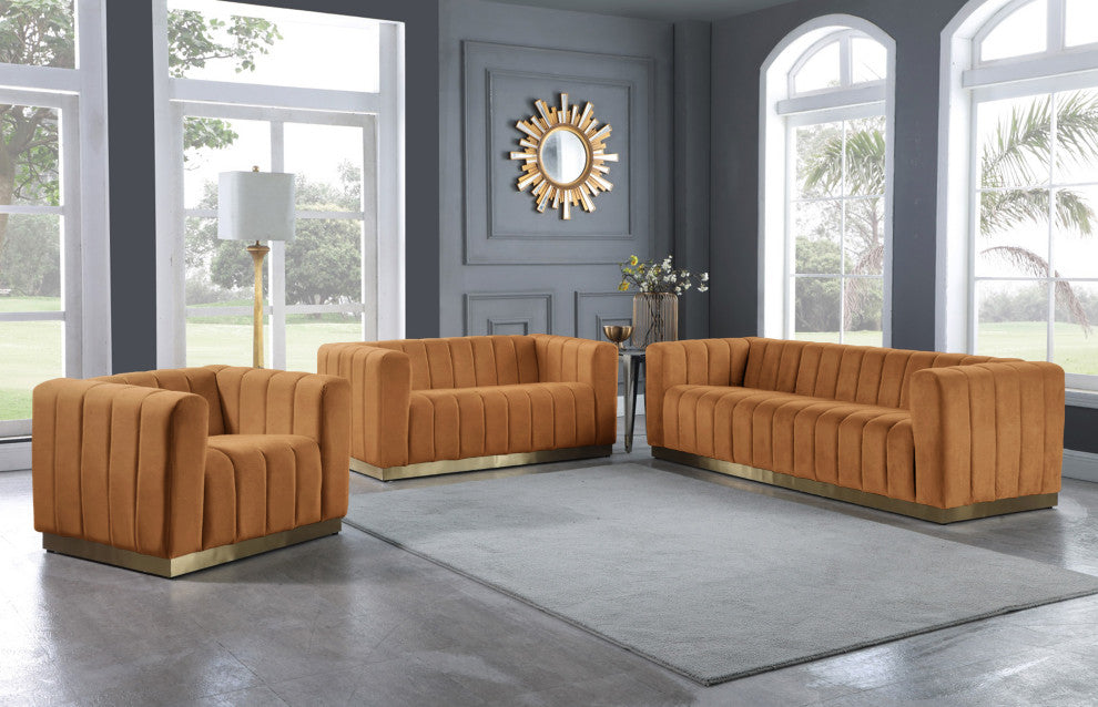 Marlon Velvet Upholstered Loveseat, Saddle