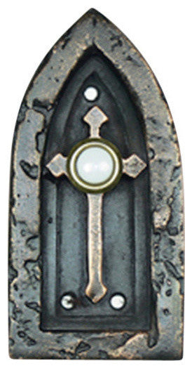 Cathedral Bell Plate With Button, Polished Pewter