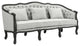 Samael Sofa With 3 Pillows, Gray Linen and Dark Brown Finish