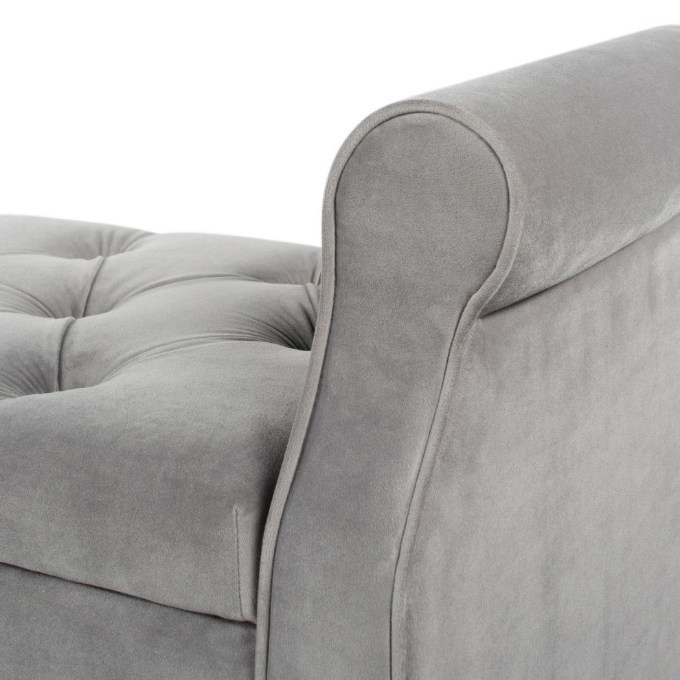 Jacqueline 58" Tufted Storage Bench, Opal Gray Velvet