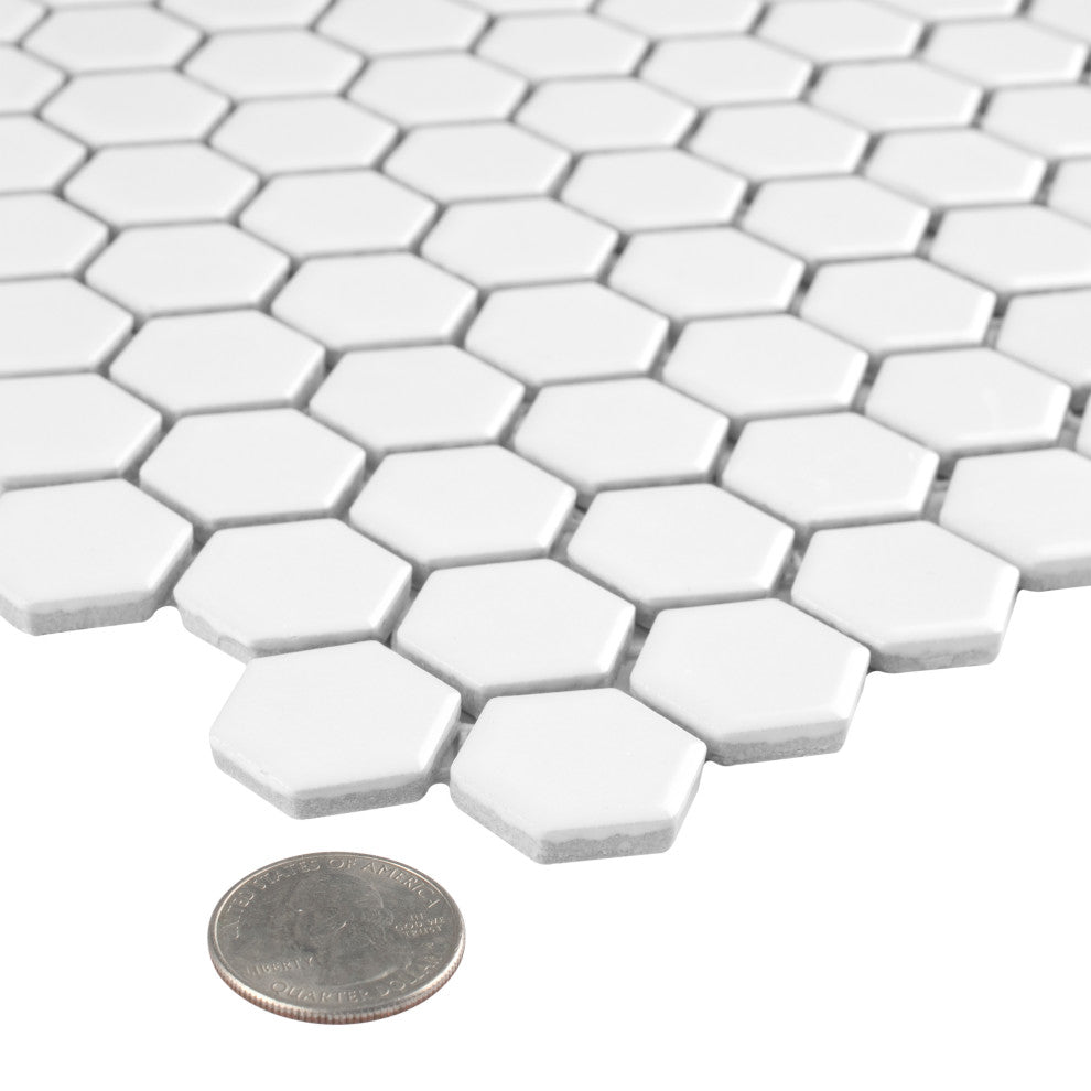 Metro 1" Hex Porcelain Mosaic Floor and Wall Tile, White