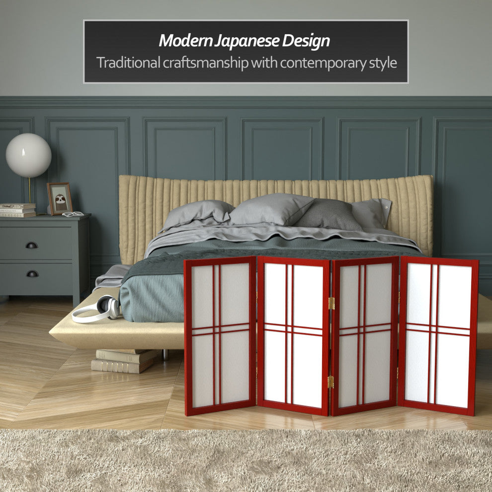 2' Tall Desktop Double Cross Shoji Screen, Rosewood, 4 Panels
