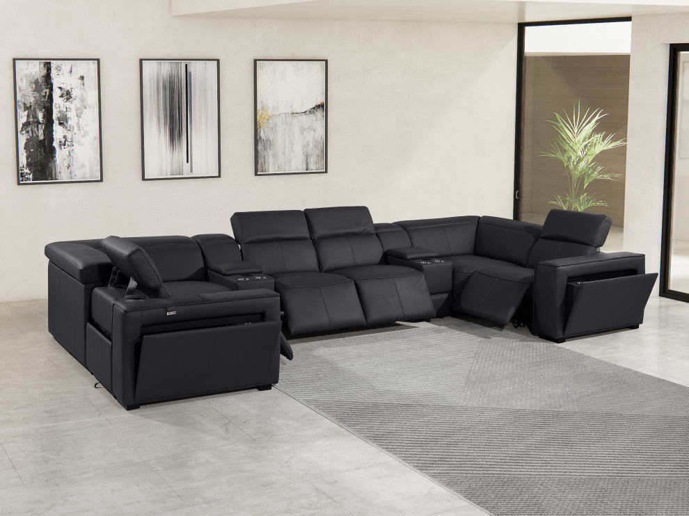 Niccolo Italian Leather 8-Piece U-Shaped 4 Power Reclining Sectional, Black