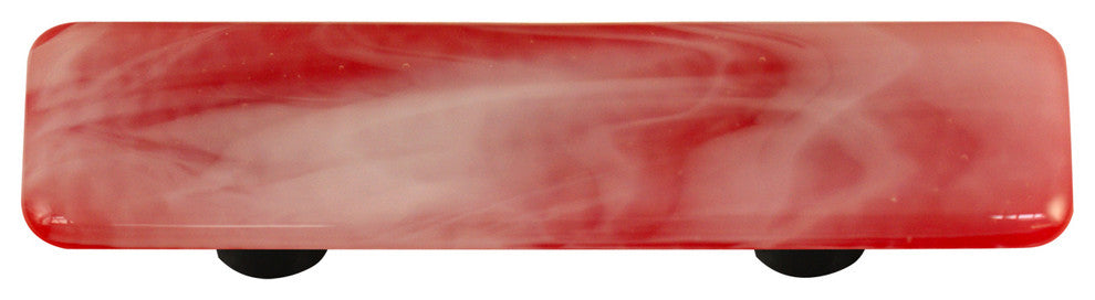Art Glass Rectangle Swirl Pull, Black Post, White Swirl Brick Red