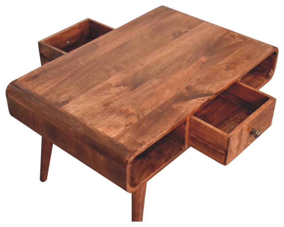 Artisan Furniture Solid Wood Curved Honey Caramel Coffee Table with a drawer