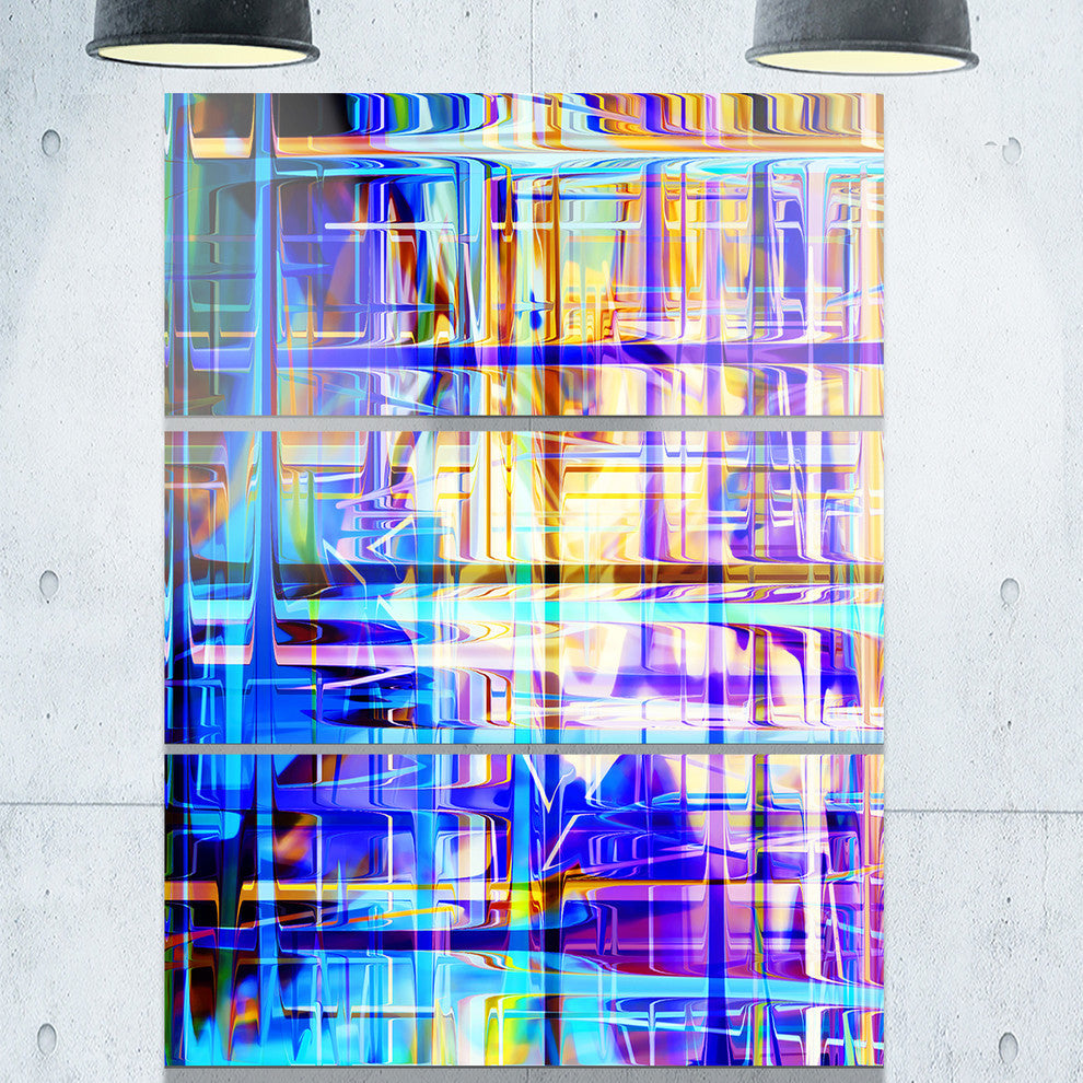 "Blue Abstract Grid" Digital Glossy Metal Wall Art, 3 Panels, 28"x36"