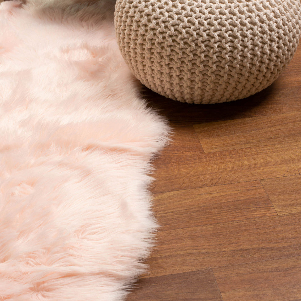 Plush and Soft Faux Sheepskin Fur Shag Area Rug, Dusty Rose, 4' X 6' Shaped