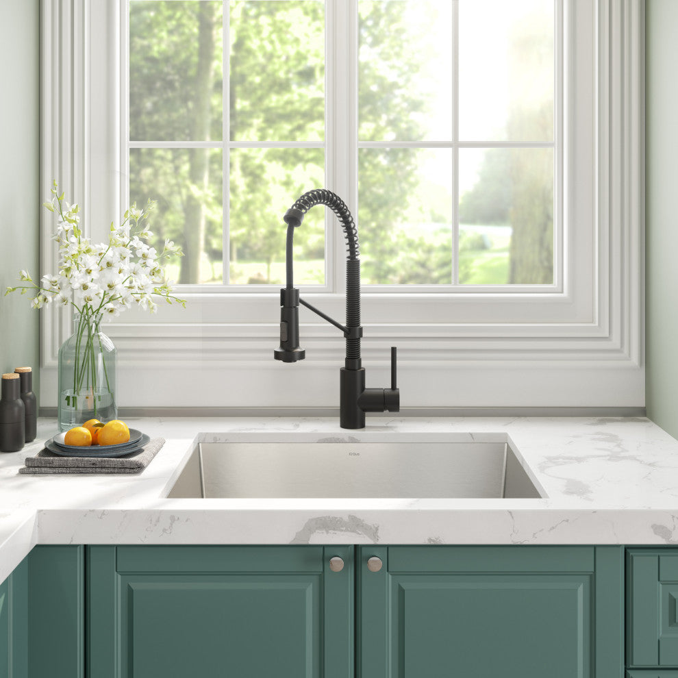 24" Undermount Stainless Steel Kitchen Sink, Pull-Down Faucet MB, Dispenser