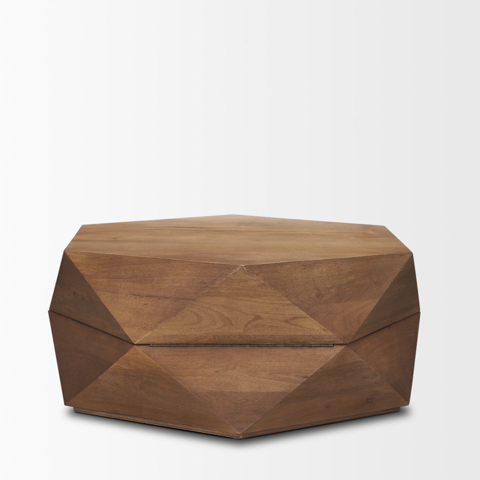Arreto Hexagonal Hinged Solid Wood Top and Base Coffee Table