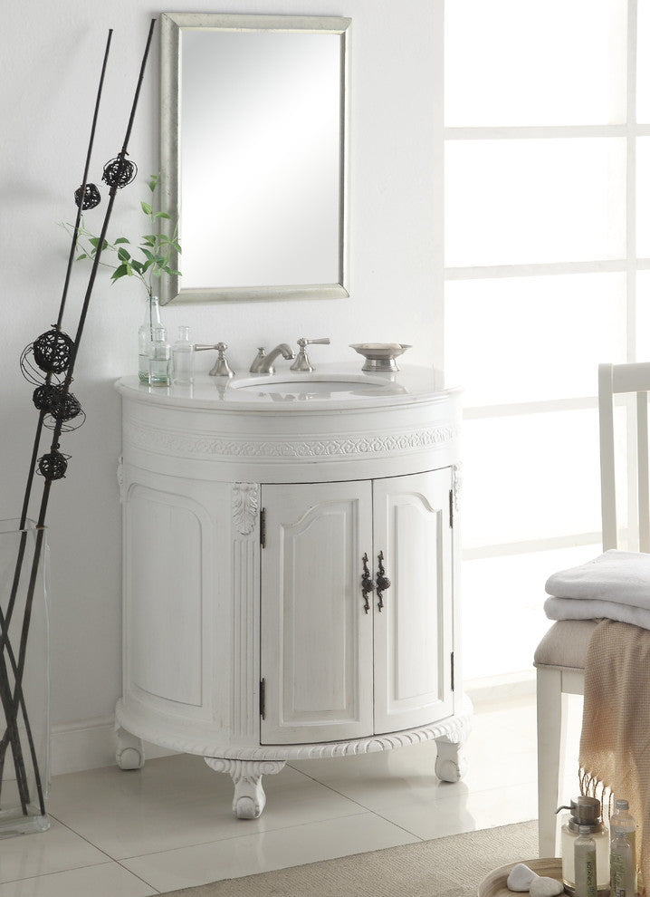 32" Antique-Style White Versailles Bathroom Sink Vanity Cabinet, Cf-2869W-Aw